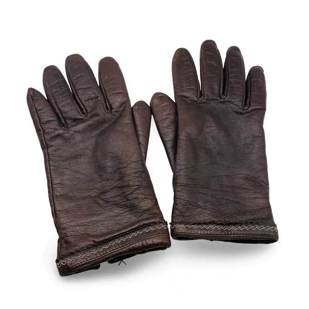 Fownes Womens Brown Leather Gloves Size Large L Lined Winter Driving Vintage